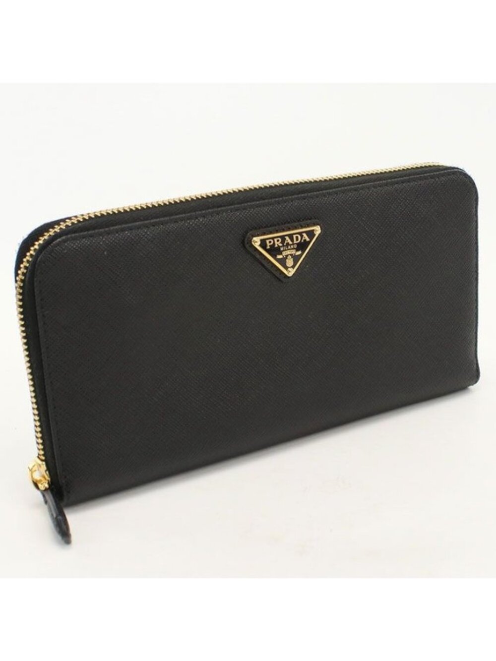 Prada Triangle Logo Wallet Zip Around Calfskin